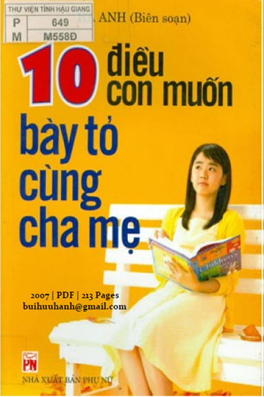 10 Điều Con Muốn Bày Tỏ Cùng Cha Mẹ (NXB Phụ Nữ 2007) - Hạ Anh, 213 Trang