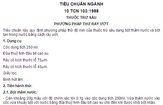 10 TCN 103-1988 - Thuốc Trừ Sâu - Phương Pháp Thử Rây Ướt