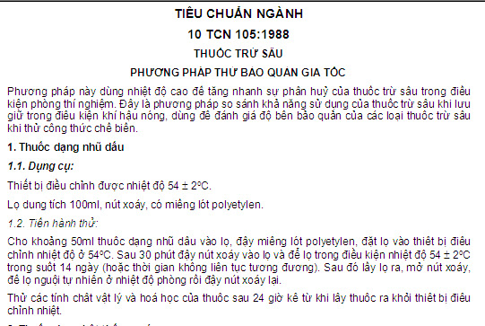 10 TCN 105-1988 - Thuốc Trừ Sâu - Phương Pháp Thử Bảo Quản Gia Tốc