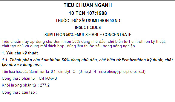 10 TCN 107-1988 - Thuốc Trừ Sâu Sumithion 50 ND