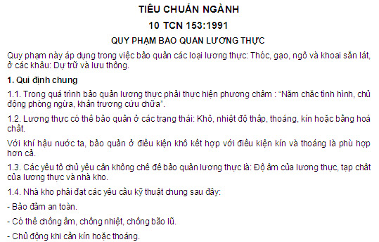 10 TCN 153-1991 -  Quy Phạm Bảo Quản Lương Thực