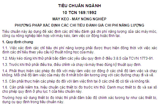 10 TCN 169-1992 - Máy Kéo - Máy Nông Nghiệp - Phương Pháp Xác Định Các Chỉ Tiêu Đánh Giá