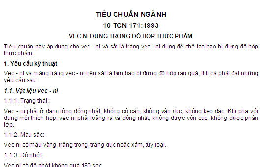 10 TCN 171-1993 - Vec Ni Dùng Trong Đồ Hộp Thực Phẩm