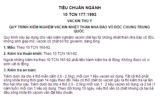 10 TCN 177-1993 - Vacxin Thú Y - Quy Trình Kiểm Nghiệm Vacxin Nhiệt Thán Nha Bào Vô Độc