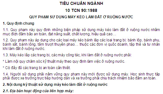 10 TCN 90-1988 - Quy Phạm Sử Dụng Máy Kéo Làm Đất Ở Ruộng Nước