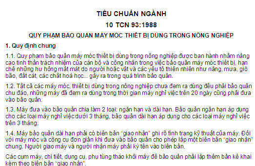 10 TCN 93-1988 - Quy Phạm Bảo Quản Máy Móc Thiết Bị Dùng Trong Nông Nghiệp