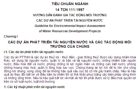 14 TCN 111-1997 - Hướng Dẫn Đánh Giá Tác Động Môi Trường Các Dự Án Phát Triển Tài Nguyên Nước