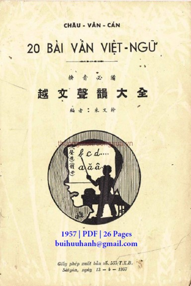 20 Bài Vần Việt Ngữ (NXB Sài Gòn 1957) - Châu Vân Cán, 26 Trang