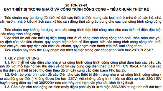20 TCN 27-91 - Đặt Thiết Bị Trong Nhà Ở Và Công Trình Công Cộng - Tiêu Chuẩn Thiết Kế