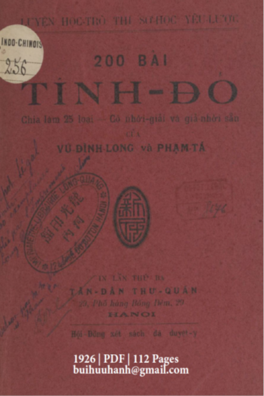 200 Bài Tính Đố (NXB Tân Dân 1926) - Vũ Đình Long, 112 Trang