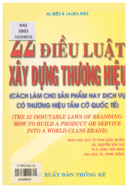 22 Điều Luật Xây Dựng Thương Hiệu (NXB Thống Kê 2003) - AL Ries, 213 Trang