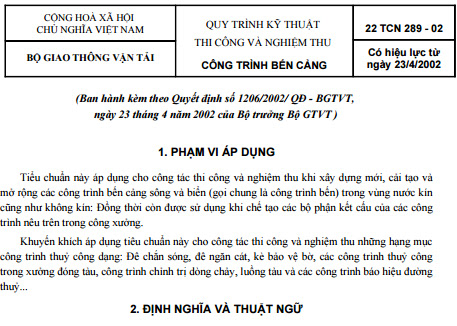 22 TCN 289-02 - Quy Trình Kỹ Thuật Thi Công Và Nghiệm Thu - Công Trình Bến Cảng