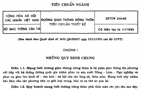 22TCN 210-92 - Đường Giao Thông Nông Thôn - Tiêu Chuẩn Thiết Kế