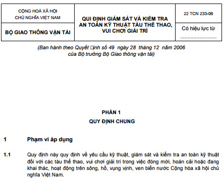 22TCN 233-06 - Qui Định Giám Sát Và Kiểm Tra An Toàn Kỹ Thuật Tàu Thể Thao Vui Chơi Giải Trí