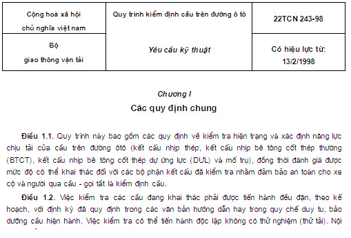 22TCN 243-98 - Quy Trình Kiểm Định Cầu Trên Đường Ô Tô - Yêu Cầu Kỹ Thuật