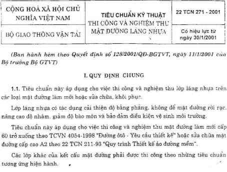 22TCN 271-2001 - Tiêu Chuẩn Kỹ Thuật Thi Công Và Nghiệm Thu - Mặt Đường Láng Nhựa