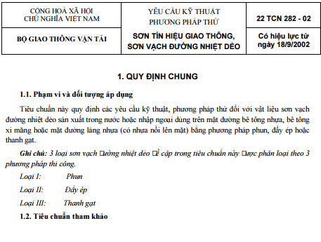22TCN 282-02 - Yêu Cầu Kỹ Thuật Phương Pháp Thử - Sơn Tín Hiệu Giao Thông Sơn Vạch Đường Nhiệt Dẻo