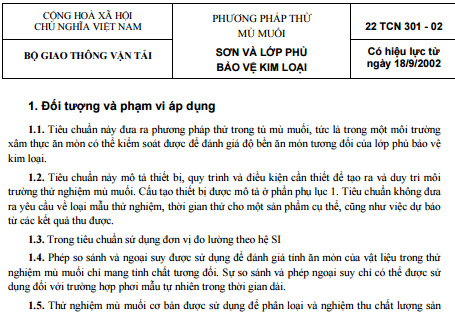 22TCN 301-02 - Phương Pháp Thử Mù Muối - Sơn Và Lớp Phù Bảo Vệ Kim Loại