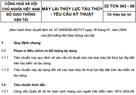 22TCN 343-06 - Máy Lái Thủy Lực Tàu Thủy - Yêu Cầu Kỹ Thuật