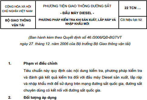 22TCN 358-06 - Phương Tiện Giao Thông Đường Sắt - Đầu Máy Diesel - Phương Pháp Kiểm Tra Khi Sản Xuất