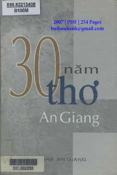 30 Năm Thơ An Giang 1975-2005 (NXB An Giang 2007) - Trịnh Bửu Hoài, 254 Trang