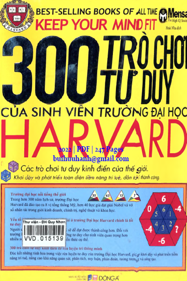 300 Trò Chơi Tư Duy Của Sinh Viên Trường Đại Học Harvard (NXB Dân Trí 2022) - Mensa, 247 Trang