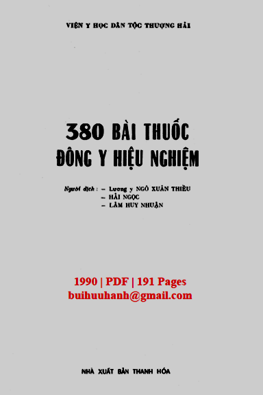 380 Bài Thuốc Đông Y Hiệu Nghiệm (NXB Thanh Hóa 1990) - Ngô Xuân Thiều, 188 Trang