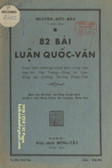82 Bài Luận Quốc Văn (NXB Đông Tây 1938) - Nguyễn Đức Bảo, 92 Trang