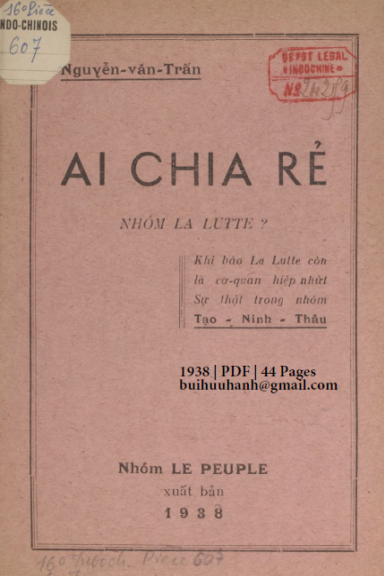 Ai Chia Rẻ Nhóm La Lutte (NXB Việt Nam 1938) - Nguyễn Văn Trấn, 44 Trang