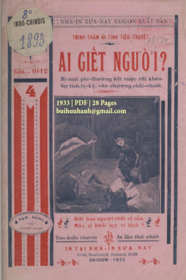 Ai Giết Người Cuốn 1-4 (NXB Xưa Nay 1933) - Nam Hồng, 110 Trang