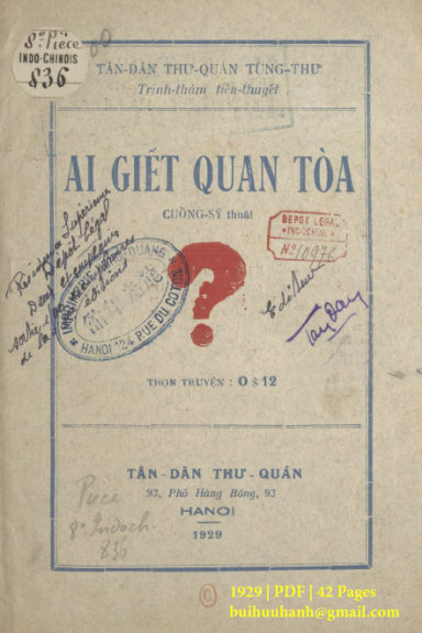Ai Giết Quan Tòa (NXB Tân Dân 1929) - Cuồng Sỹ, 42 Trang