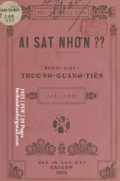 Ai Sát Nhơn (NXB Xưa Nay 1925) - Trương Quang Tiền, 29 Trang