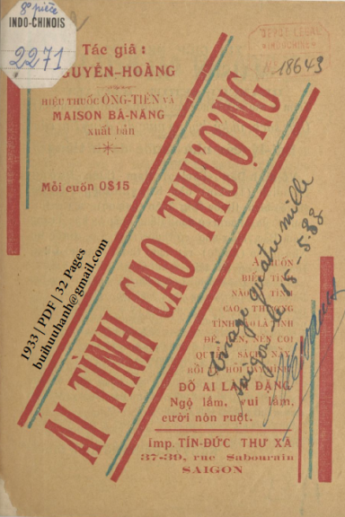 Ái Tình Cao Thượng (NXB Tín Đức Thư Xã 1933) - Nguyễn Hoàng, 32 Trang