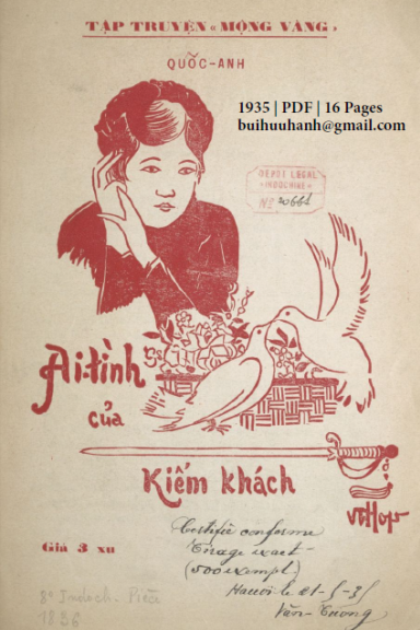 Ái Tình Của Kiếm Khách (NXB Văn Tường 1935) - Quốc Anh, 16 Trang