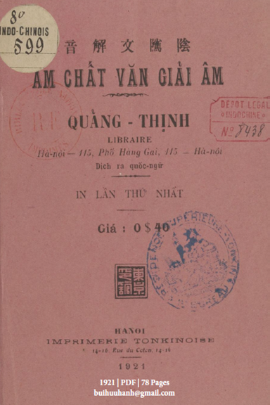 Âm Chất Văn Giải Âm (NXB Đông Kinh 1921) - Quảng Thịnh, 78 Trang