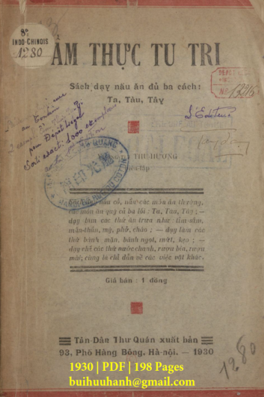 Ẩm Thực Tu Tri (NXB Tân Dân 1930) - Vương Thị Thu Hương, 198 Trang