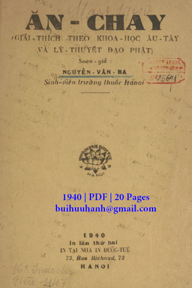 Ăn Chay Giải Thích Theo Khoa Học Âu Tây Và Lý Thuyết Đạo Phật (NXB Đuốc Tuệ 1940) - Nguyễn Văn Ba