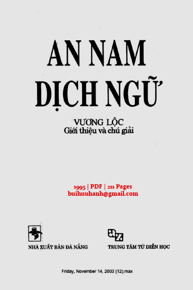 An Nam Dịch Ngữ (NXB Đà Nẵng 1995) - Vương Lộc, 211 Trang