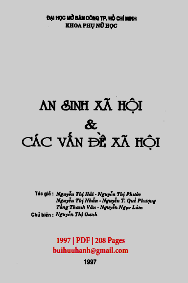 An Sinh Xã Hội Và Các Vấn Đề Xã Hội (NXB Đại Học Mở 1997) - Nguyễn Thị Hải, 208 Trang