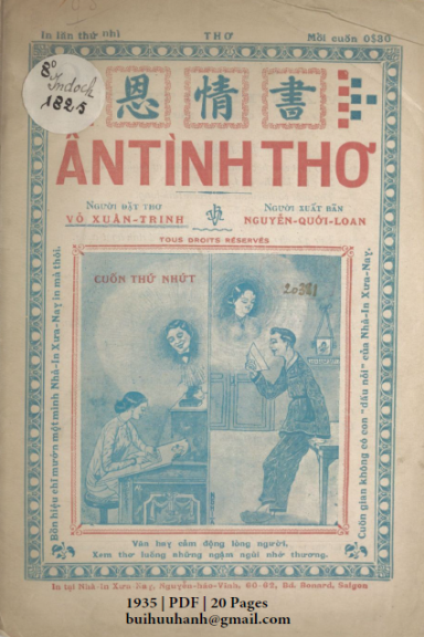 Ân Tình Thơ Cuốn 1 (NXB Xưa Nay 1935) - Vỏ Xuân Trinh, 20 Trang