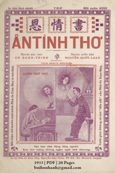 Ân Tình Thơ Cuốn 2 (NXB Xưa Nay 1933) - Vỏ Xuân Trinh, 20 Trang
