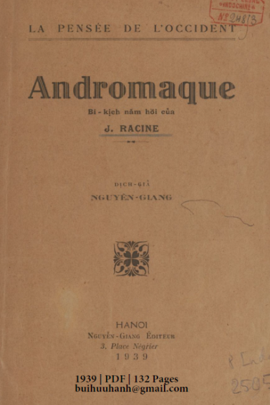 Andromaque (NXB Trung Bắc Tân Văn 1939) - Jean Racine, 132 Trang