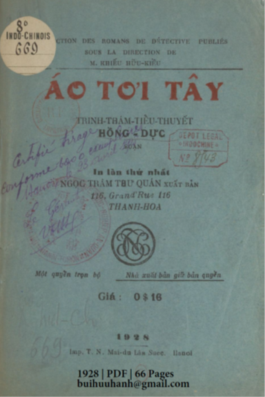 Áo Tơi Tây (NXB Ngọc Trâm Thư Quán 1928) - Hồng Dực, 66 Trang