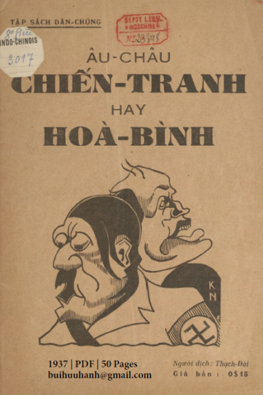 Âu Châu Chiến Tranh Hay Hòa Bình (NXB Trung Bắc Tân Văn 1937) - Liễu Nãi Phu, 50 Trang
