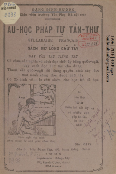 Ấu Học Pháp Tự Tân Thư (NXB Đông Tây 1936) - Đặng Đình Hướng, 40 Trang