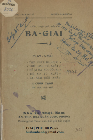 Ba Giai (NXB Nhật Nam 1934) - Nguyễn Nam Thông, 80 Trang