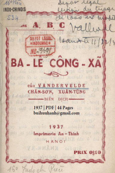 Ba Lê Công Xã (NXB An Thịnh 1937) - Vandervelde, 44 Trang