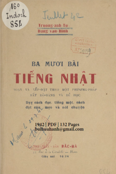 Ba Mươi Bài Tiếng Nhật (NXB Bắc Hà 1942) - Trương Anh Tự, 132 Trang