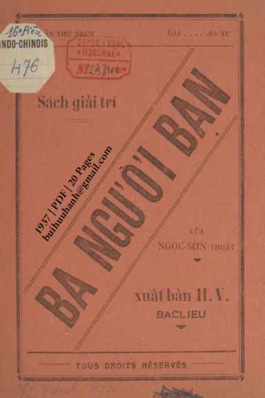 Ba Người Bạn (NXB Huỳnh Văn Dư 1937) - Ngọc Sơn, 20 Trang
