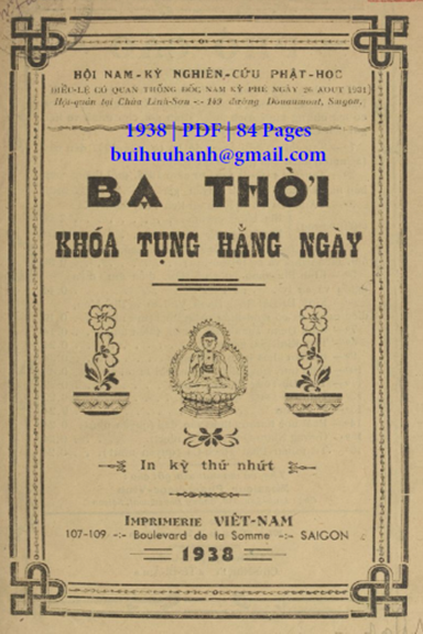 Ba Thời Khóa Tụng Hằng Ngày (NXB Việt Nam 1938) - Trần Nguyên Chấn, 84 Trang